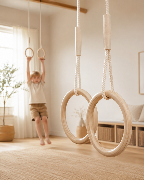 CALIMAN® Kids Wooden Gymnastic Rings — Adjustable Children & Adults Training Rings for Home & Garden